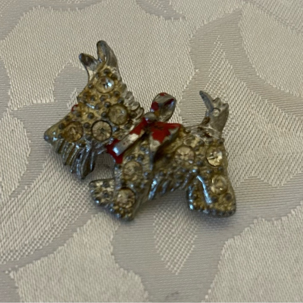 Vintage 1950’s Scotty Terrier Brooch, Rhinestones
